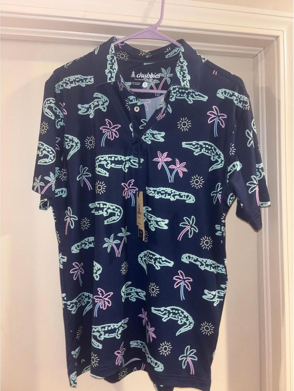 Chubbies The Neon Gator Performance Polo Shirt Small NWT Tropical Print